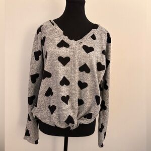 Gray Sweater with Black Heart Pattern